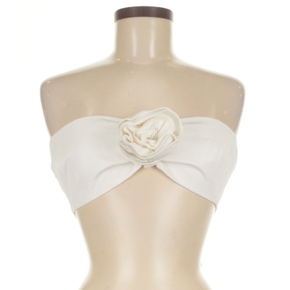 Lamarque Dina Flower removeable rosette Crop Top Ivory White 100% SZ med NWT - Picture 7 of 10